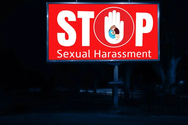 Рекламный Щит Текстом Стоп Сексуальной Харассии Ночью Открытом Воздухе — стоковое фото