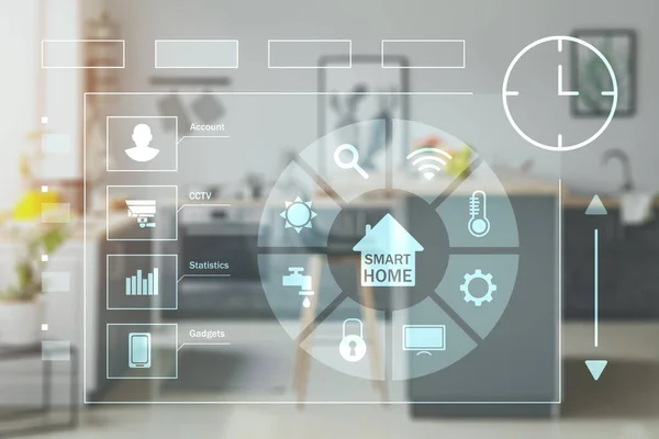 Futuristic Interface Smart Home Automation Interior Kitchen — Stock Photo, Image