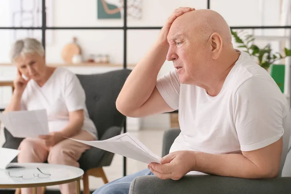 Stressed Senior Couple Debt Home — Stock Photo, Image