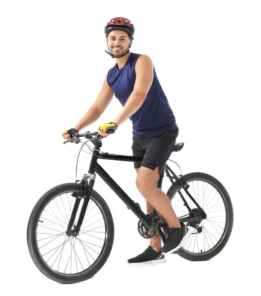 Bicicleta Ciclista Masculina Sobre Fondo Blanco — Foto de Stock