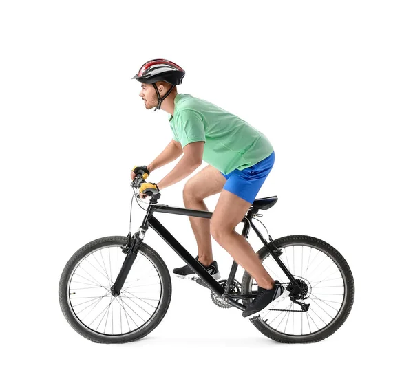 Männlicher Fahrradfahrer Auf Weißem Hintergrund — Stockfoto