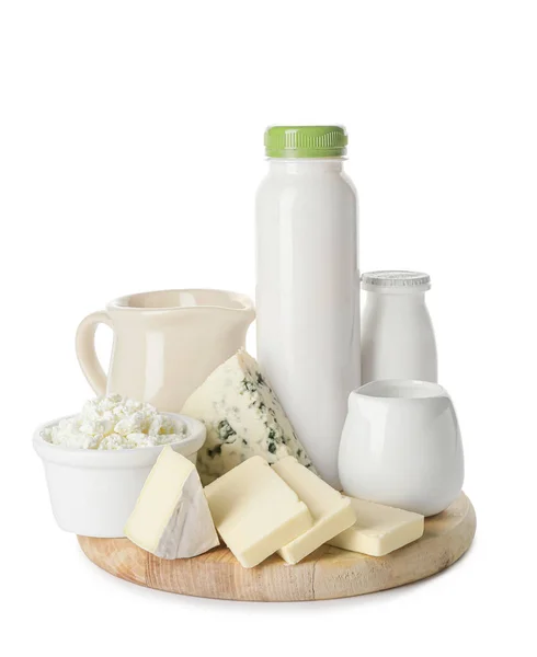 Different Dairy Products White Background — Stock Photo, Image