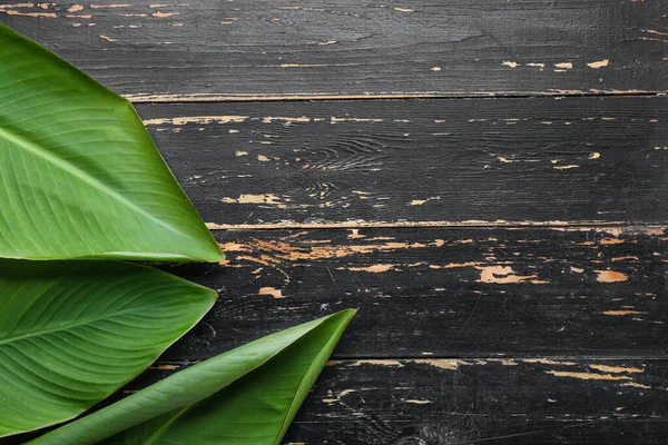 Green Banana Leaves Wooden Background — Stock Photo, Image