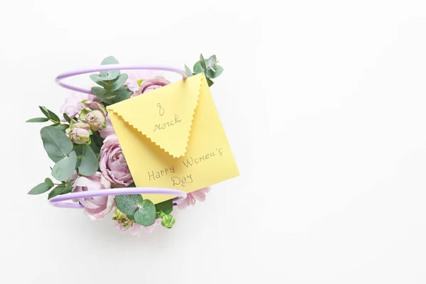 Beautiful Flowers Greeting Card International Women Day White Background — Stock Photo, Image