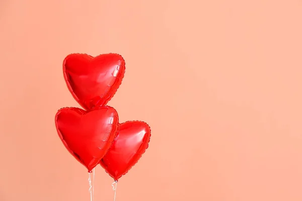 Ballons Air Forme Coeur Sur Fond Couleur — Photo