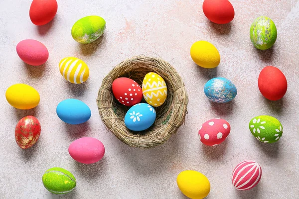 Composition Beautiful Easter Eggs Light Background — Stock Photo, Image