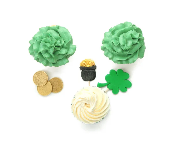 Lekkere Cupcakes Voor Patrick Day Witte Achtergrond — Stockfoto