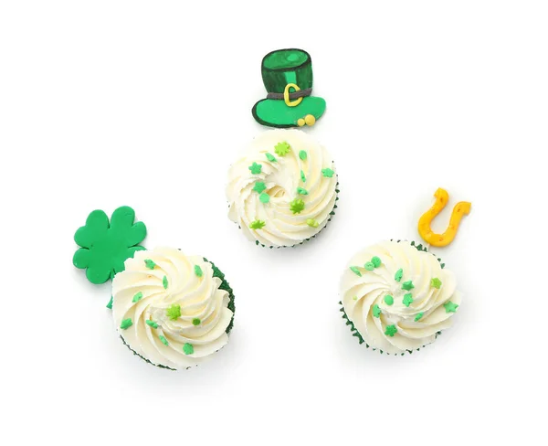 Lekkere Cupcakes Voor Patrick Day Witte Achtergrond — Stockfoto