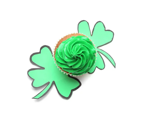 Lekkere Cupcake Voor Patrick Day Witte Achtergrond — Stockfoto