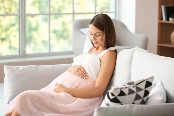 Beautiful Pregnant Woman Home — Stock Photo, Image