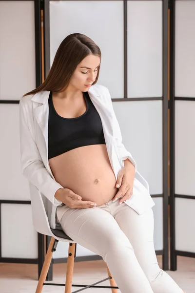 Beautiful Pregnant Woman Home — Stock Photo, Image