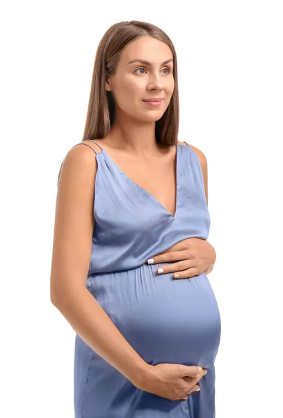 Belle Femme Enceinte Sur Fond Blanc — Photo