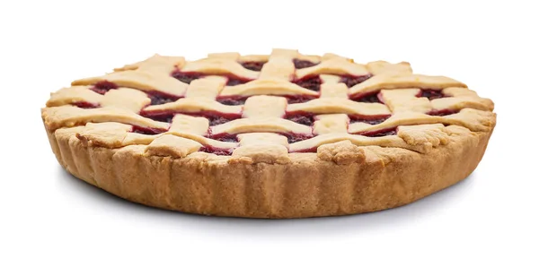 Tarte Aux Framboises Savoureuse Sur Fond Blanc — Photo