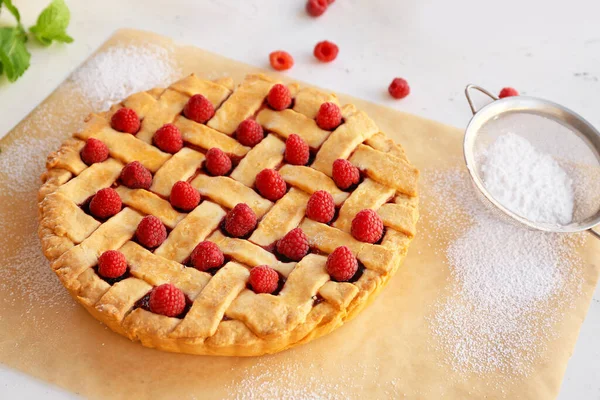 Tasty Raspberry Pie Table — Stock Photo, Image