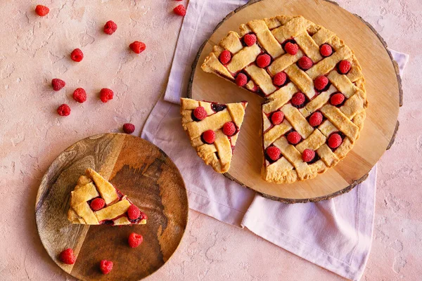 Delicious Raspberry Pie Color Background — Stock Photo, Image