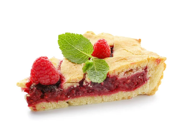 Piece Delicious Raspberry Pie White Background — Stock Photo, Image