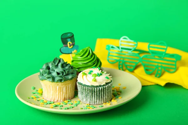 Tasty Cupcakes Patrick Day Color Background — Stock Photo, Image