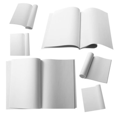 Beyaz arkaplanda boş dergiler kümesi