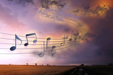 Uçan notalarla güzel fırtınalı gökyüzü manzarası