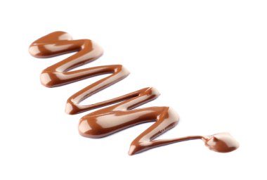 Beyaz arka planda tatlı erimiş çikolata