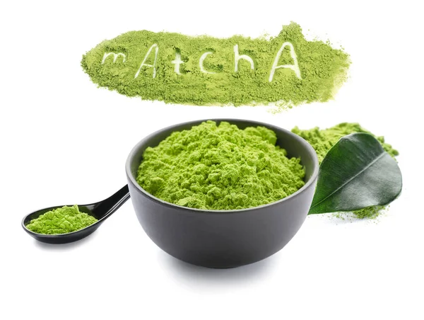 Bowl Powdered Matcha Tea White Background — Stock Photo, Image