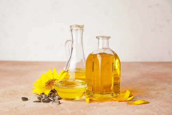Composition Sunflower Oil Color Background — Stock Photo, Image