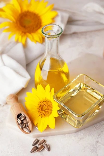 Composition Sunflower Oil Light Background — Stock Photo, Image
