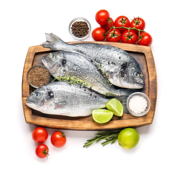 Raw Dorado Fish Ingredients White Background — Stock Photo, Image