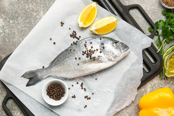 Raw Dorado Fish Ingredients Grill — Stock Photo, Image