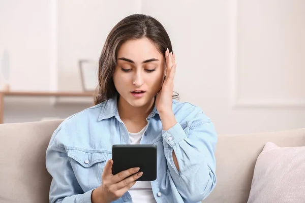 Beautiful Young Woman Reading Book Home — Stock Photo, Image