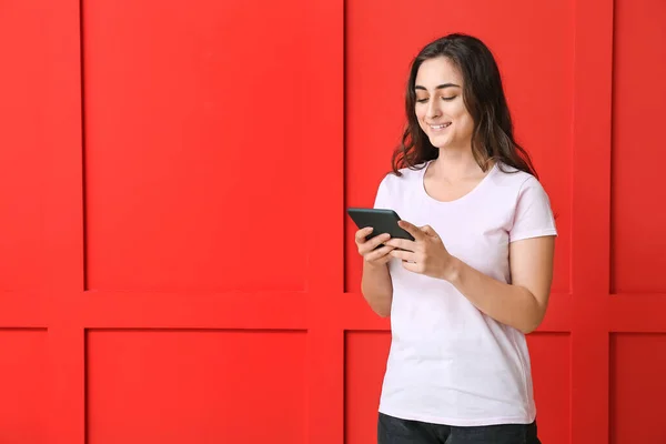 Young Woman Reader Color Background — Stock Photo, Image