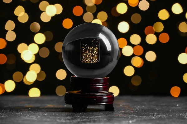 Crystal Ball Fortune Teller Dark Background Blurred Lights — Stock Photo, Image