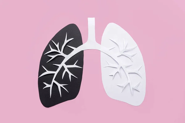 Pulmones Enfermos Sanos Hechos Papel Sobre Fondo Color — Foto de Stock