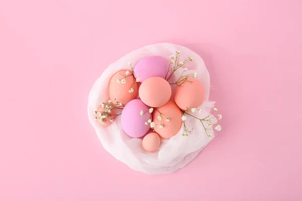 Σύνθεση Όμορφα Πασχαλινά Αυγά Φόντο Χρώματος — Φωτογραφία Αρχείου