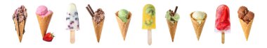 Beyaz arka planda farklı dondurma setleri