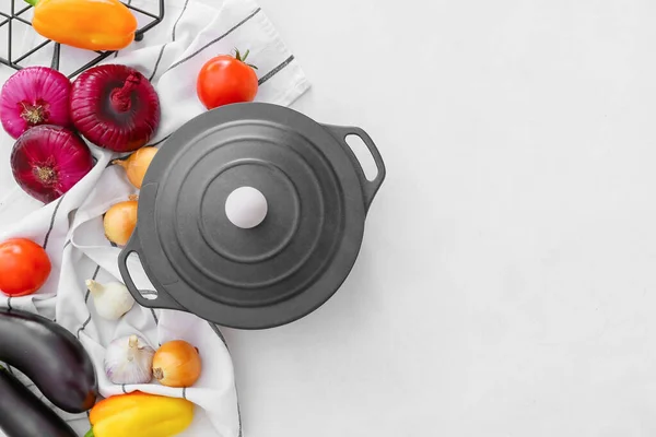 Vegetables Cooking Pot Light Background — Stock Photo, Image