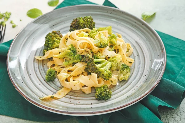 Tasty Pasta Broccoli Table Closeup — Stock Photo, Image