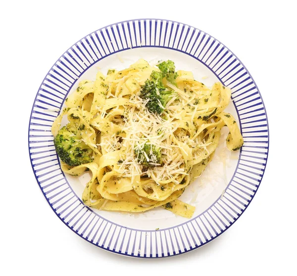 Tasty Pasta Broccoli Cheese White Background — Stock Photo, Image