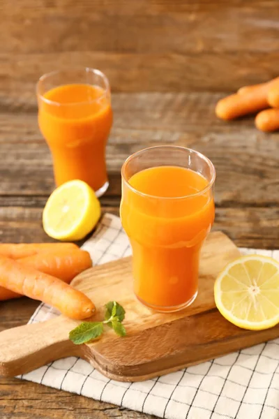 Glasses Healthy Carrot Juice Ingredients Table — Stock Photo, Image