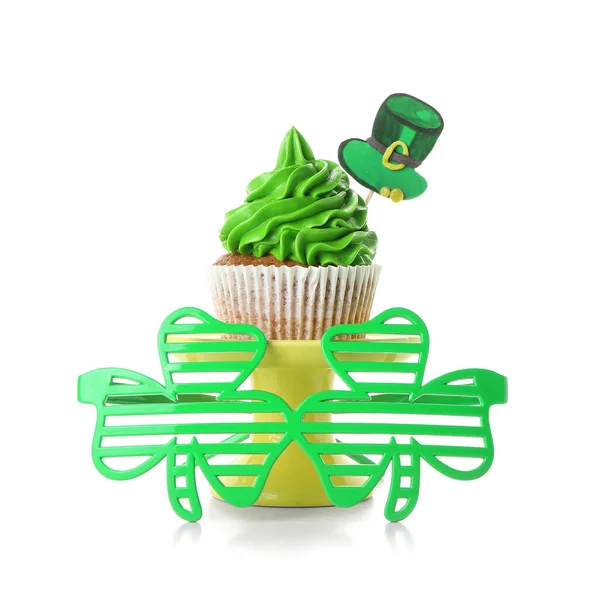 Lekkere Cupcake Voor Patrick Day Witte Achtergrond — Stockfoto