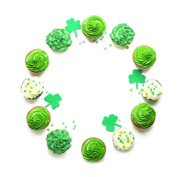 Lekkere Cupcakes Voor Patrick Day Witte Achtergrond — Stockfoto