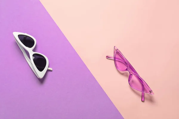 Stylish Sunglasses Color Background — Stock Photo, Image