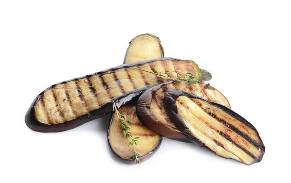 Leckere Gegrillte Auberginen Auf Weißem Hintergrund — Stockfoto