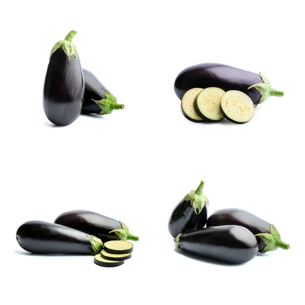 Set Fresh Eggplants Slices White Background — Stock Photo, Image