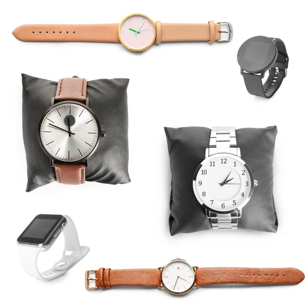 白い背景に異なる手首の腕時計 — ストック写真