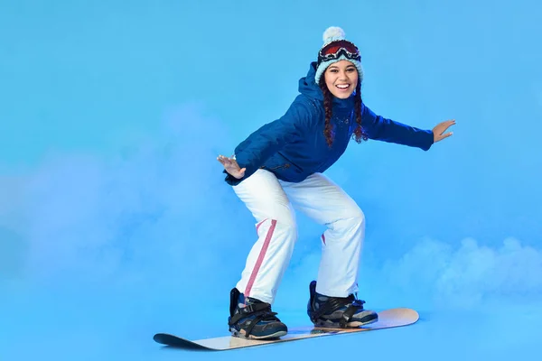 Female Snowboarder Color Background — Stock Photo, Image