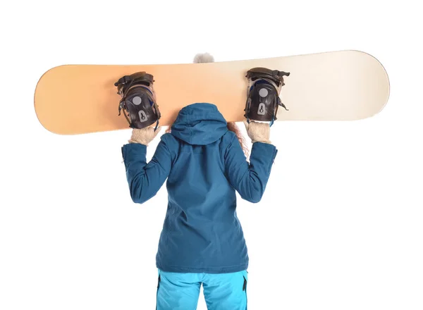 Female Snowboarder White Background Back View — Stock Photo, Image