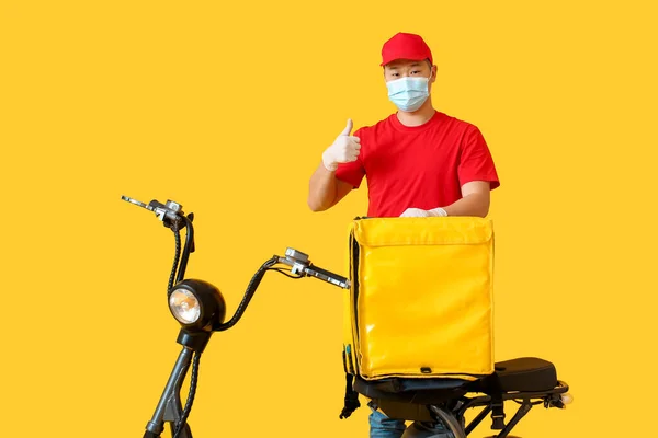 Courier Food Delivery Service Showing Thumb Color Background — Stock Photo, Image
