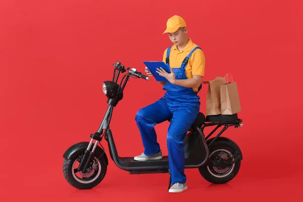 Courier Food Delivery Service Color Background — Stock Photo, Image