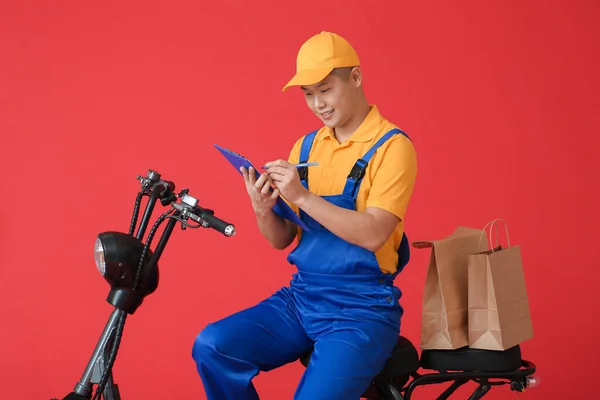 Courier Food Delivery Service Color Background — Stock Photo, Image